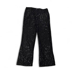 Forever 21 Sequin Wide Leg Pants Black L NWOT Mid Rise Sparkle Party Evening